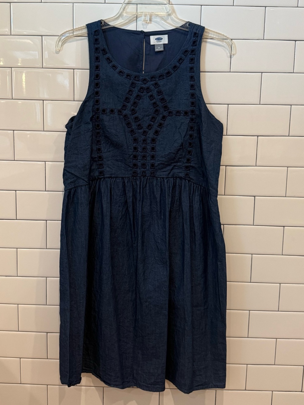 Old Navy Denim-Inspired Navy Embroidered Sleeveless Dress